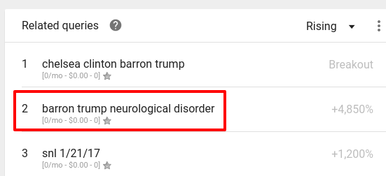 Barron Trump Neurological Disorder on Google Trends