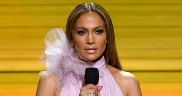 Jennifer Lopez at the 59th Grammy Awards