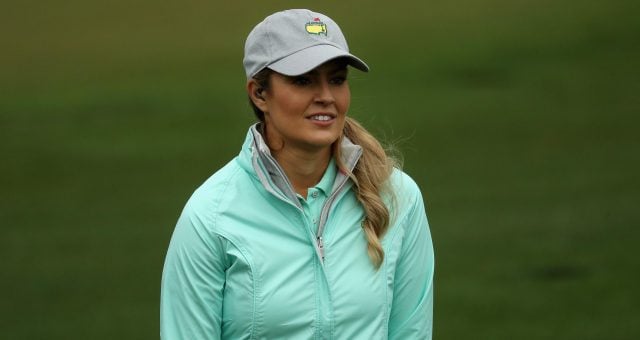 Amanda Balionis looks on during practice round prior to the start of the 2018 Masters Tournament