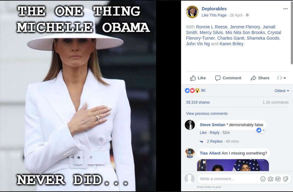 FB Post on Melania Trump Saluting