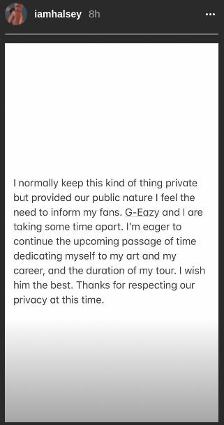 Halsey and G-Eazy Breakup