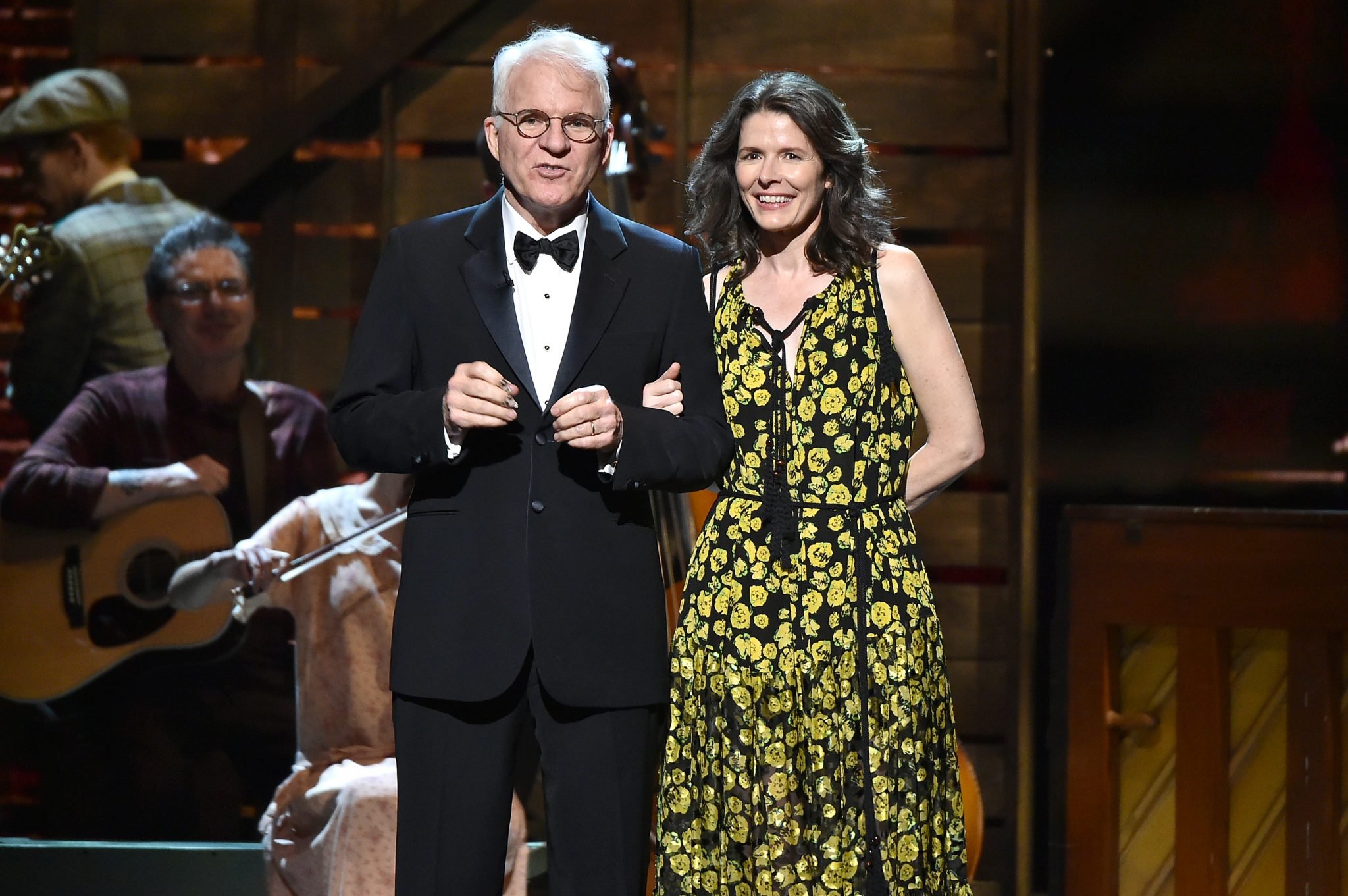 Steve Martin and Wife, Anne Stringfield onstage during the 70th Annual Tony Awards