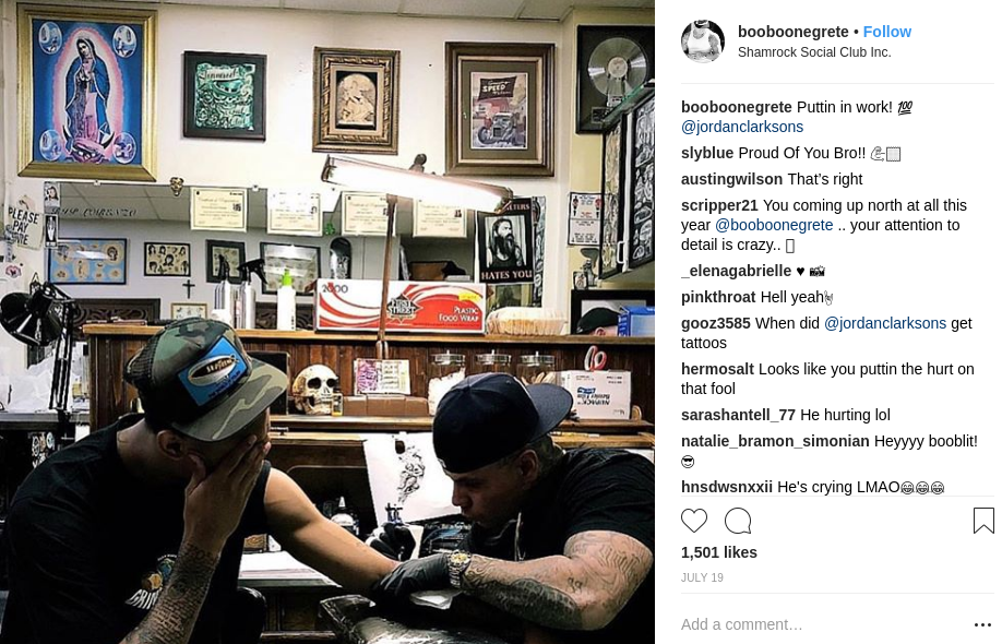 Isaiah Negrete tattooing Jordan Clarkson