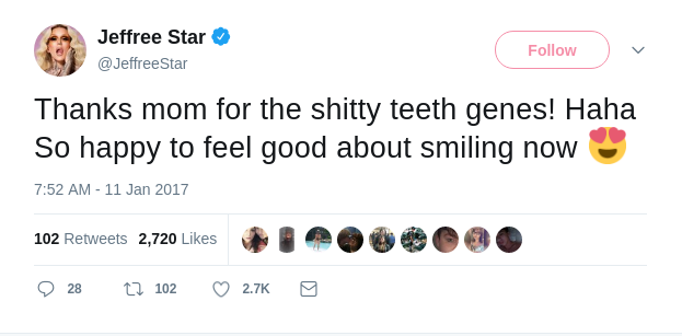 Jeffree Star's Teeth Tweet