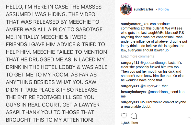 Sundy Carter's Insta Post on Meechie