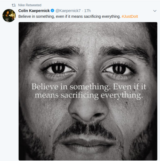 Nike Retweets Colin Kaepernick's Tweet